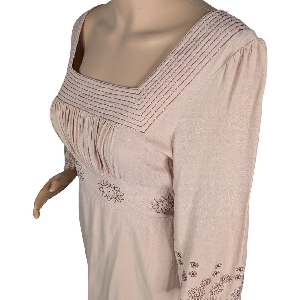Vintage Y2K Lucca Beige Rayon Floral Eyelet Milkmaid Babydoll Mini Dress Medium - Picture 5 of 11